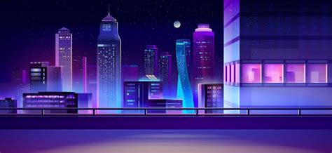 Free Vector City Night Skyline Cartoon Background Cartoon