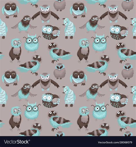 Seamless Pattern Birds Owl Different Royalty Free Vector