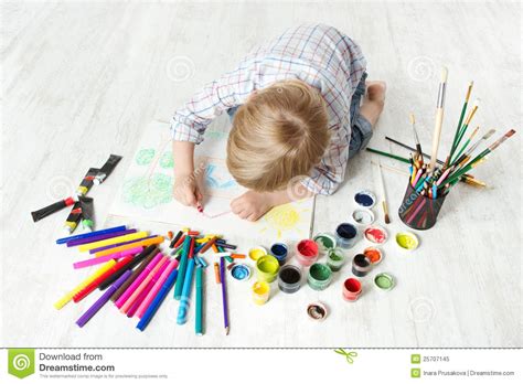 Child Drawing Color Picture In Album Stock Image Image Of Concept