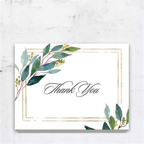 Folded Funeral Thank You Notes Greenery Theme Elegant Gold Accents