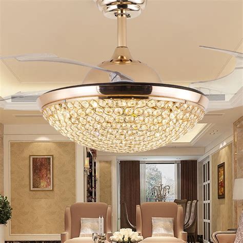 European Style Ceiling Fan Lamp Crystal Fan Lamp Bedroom Dining Room