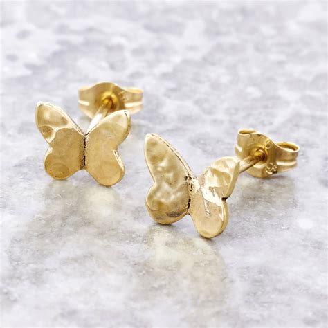 Solid Gold Tiny Butterfly Stud Earrings By Emma White Jewellery
