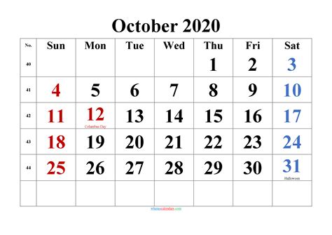 Editable October 2020 Calendar Template Notr20m46