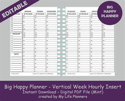 Bhp Vertical Hourly Weekly Insert Available In 6 Different Colors