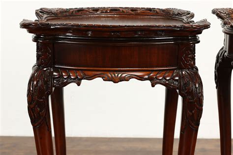 Pair Of French Style Vintage Carved Mahogany Nightstands Or End Tables