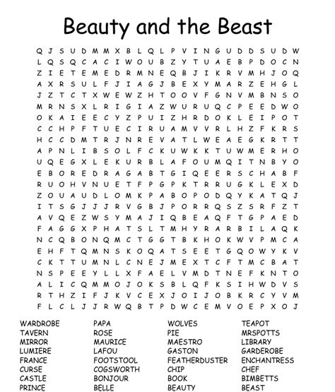 Beauty And The Beast Crossword Wordmint