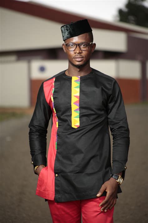 Kente And Black Cotton Mens African Clothing Mens Fashion African Mens