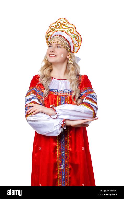 Traditional Russian Folk Costume Portrait Of A Young Beautiful Blonde