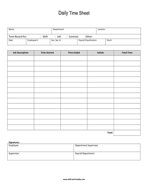 Printable Daily Time Sheets Template Business Psd Excel Free Hot Sex
