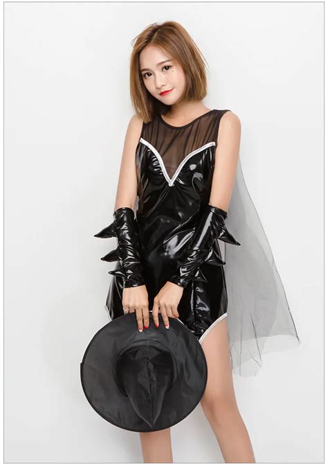 Woman Halloween Cosplay Costumes Witches Cosplay Patent Leather Mesh