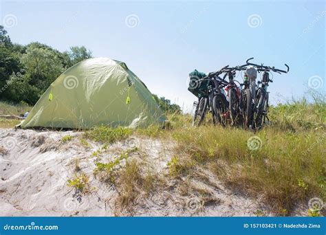 Bicycles In Camping Bike Tour In Tourist Tents Editorial Photo Image