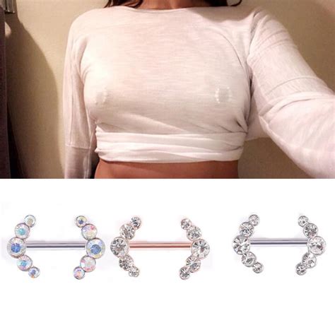 Buy 2pcs Women Stainless Steel Crystal Shields Bars Nipple Piercing Body Jewelry At Affordable