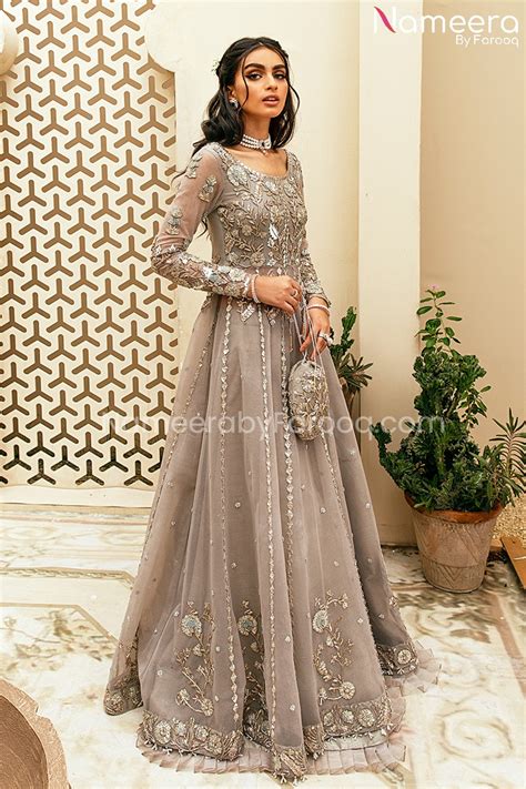 Pakistani Bridal Pakistani Walima Maxi Dress In Ice Blue Nameera By