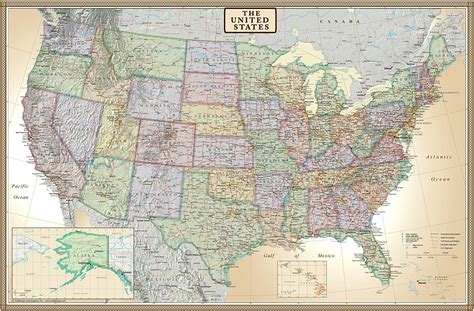 Home Décor Posters Prints x United States USA Classic Elite Wall Map Mural Poster Paper