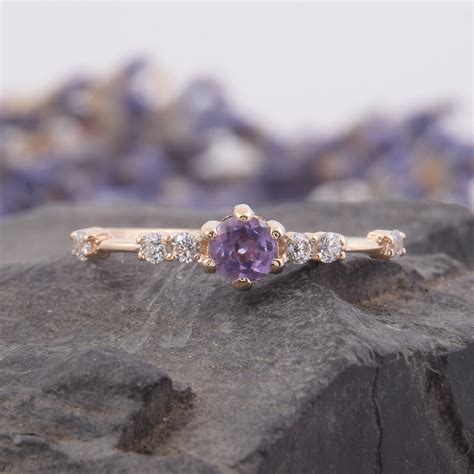 14k Solid Rose Gold Dainty And Elegant Amethyst Promise Ring For Etsy