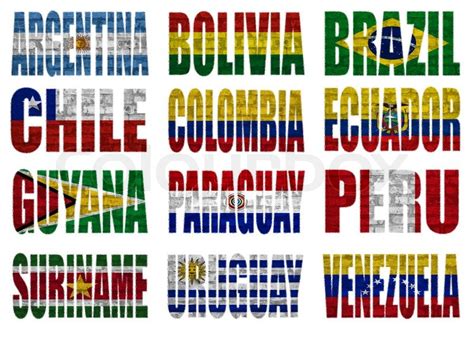 Flags are made of 100% polyester fabric finished in bright brilliant colors! South America countries flag words | Stock Photo | Colourbox