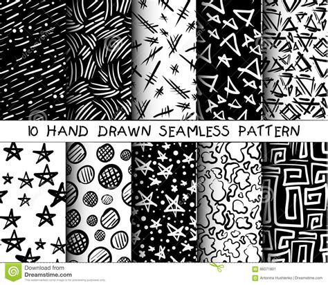 Hand Drawn Seamless Patterns Set Stock Vector Illustration Of Drawn