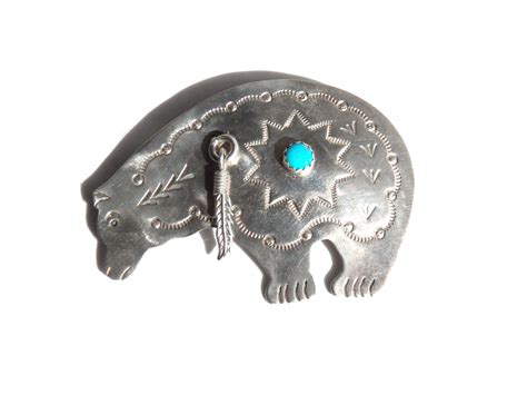 Sterling Silver Navajo Bear Brooch Turquoise Native American Etsy