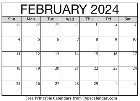 Free Printable February 2024 Calendars