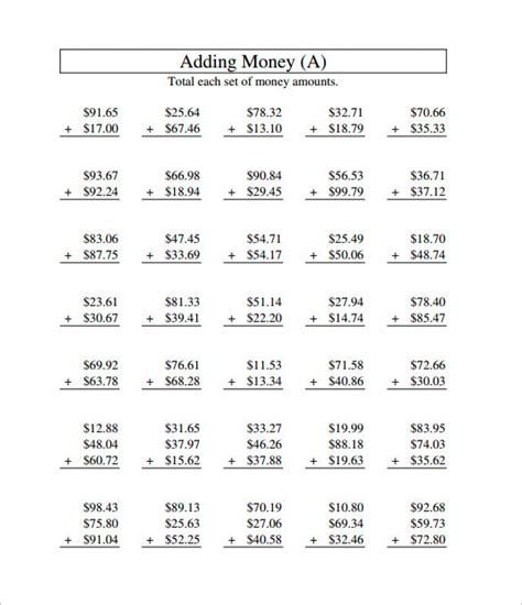 Cash Counting Worksheet Template