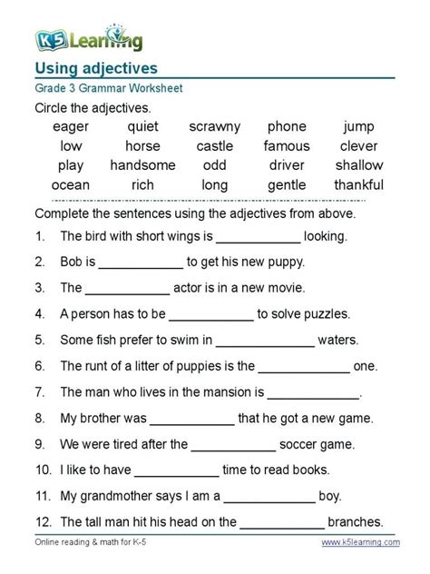 Grammar Worksheet Grade 3