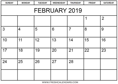 February 2019 Calendar Editable Monthly Calendar Template Blank Images