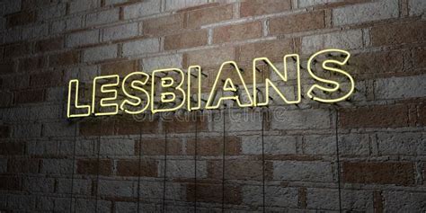 Lesbians Glowing Neon Sign On Stonework Wall 3d Rendered Royalty