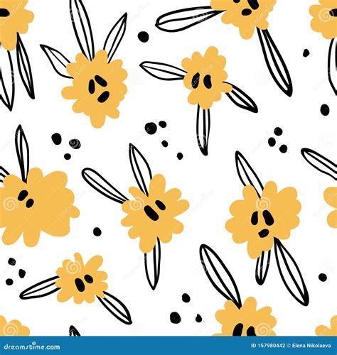 Seamless Pattern With Abstract Yellow Flower Stock Vector