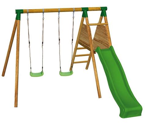 Vous garantir le bon achat, on y travaille tous les jours. Double balançoire en bois avec toboggan - 399,95€ — La ...