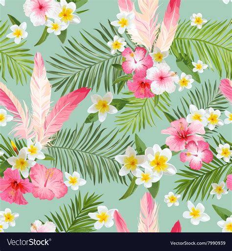 Tropical Flowers Background Seamless Pattern Vector Image