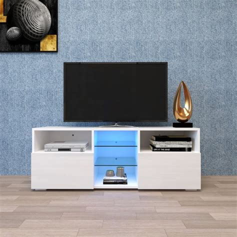 Modern Tv Stand With Led Rgb Light And Storage Drawers For Flat Screen