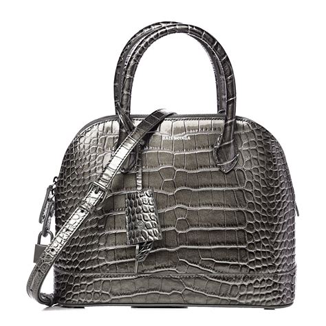 Balenciaga Metallic Calfskin Crocodile Embossed S Ville Top Handle Bag