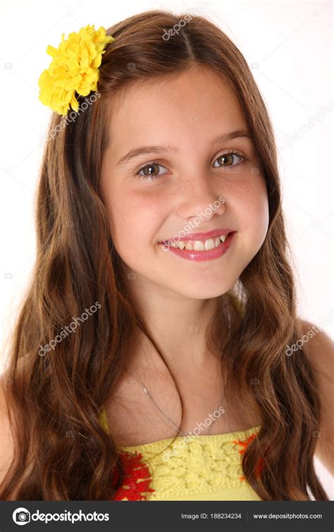Close Portrait Beautiful Charming Happy Young Teenage Girl Yellow Top — Stock Photo ...