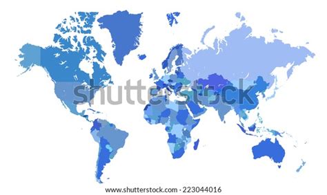 Blue World Map Borders Countries On Stock Illustration 223044016