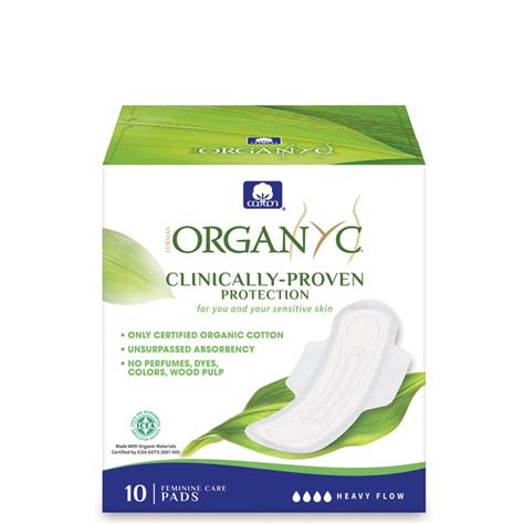 Organyc Organic Cotton Sanitary Pads With Wings Heavy Flow Box Of 10 All Cotton Maxi Pads