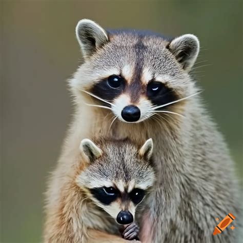 Adorable Raccoon Mama Hugging Her Baby