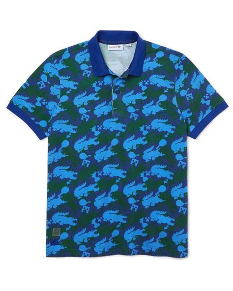 Lacoste X Minecraft Classic Fit Polo Shirt Organic Cotton Print In Blue
