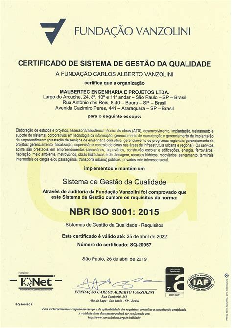 Certificado Iso 9001 2015 Validade 25 04 2022 Maubertec