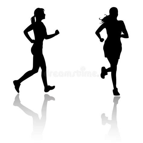 Two Silhouettes Of Women Running On White Background