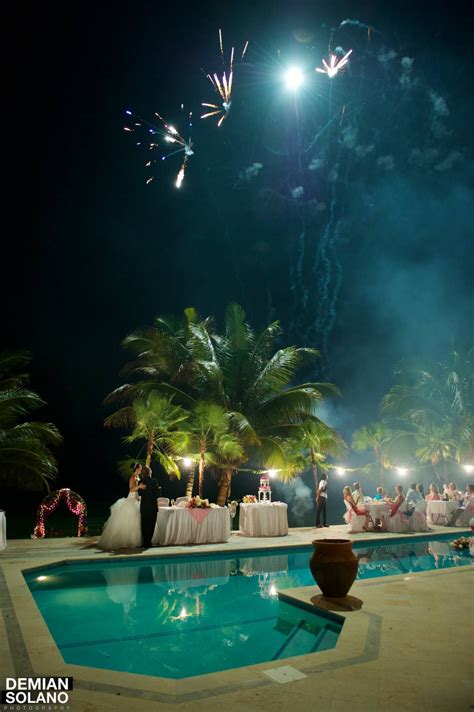 Poolside Wedding Reception With A Fireworks Surprise Poolside