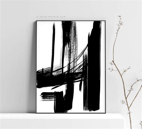 Black Brush Strokes Print Black White Abstract Wall Art Etsy