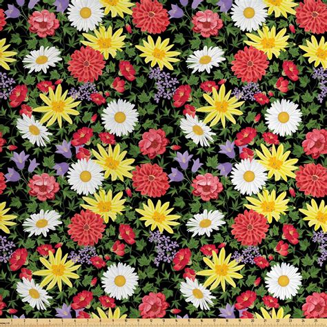 Flower Fabric By The Yard Colorful Spring Flowers Blossomed Daisy And