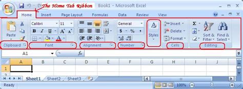 The Home Tab Of Microsoft Excel 2007