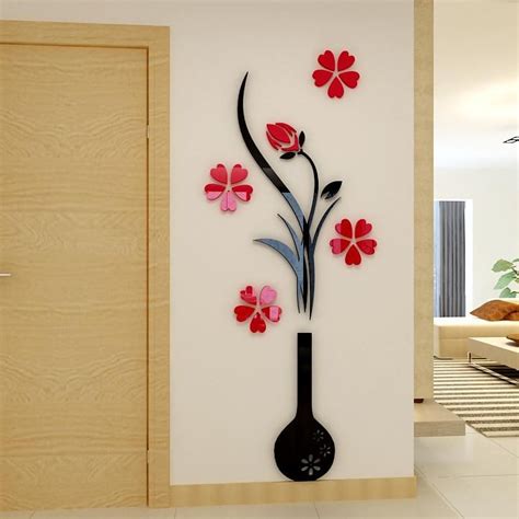 Vase Plum Flower 3d Three Dimensional Crystal Acrylic Wall Stickers For