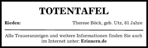 Traueranzeigen Von Therese B Ck Augsburger Allgemeine Zeitung