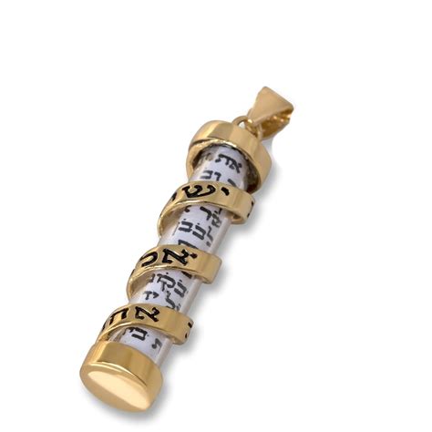 Gold Plated Mezuzah Pendant With Scroll Shema Israel Jewish Judaica Jewelry