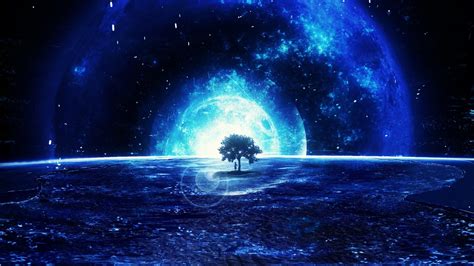 Download Planet Moon Tree Blue Anime Original Blue Anime Hd Wallpaper