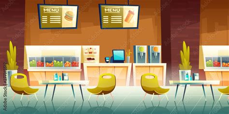 City Cafeteria Fast Food Cafe Mall Food Court Restaurant Cartoon