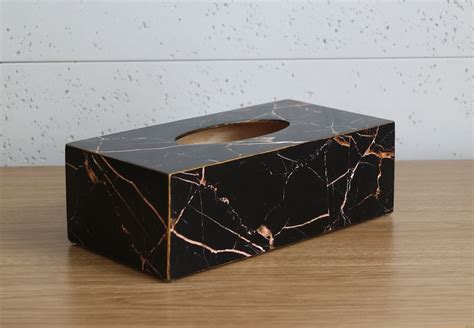 Black Marble Table Decor Tissue Box Cover Effect Marble Etsy