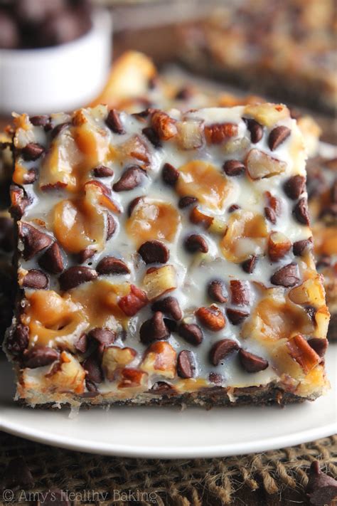 Healthier Chocolate Caramel Seven Layer Bars Magic Bars Amys Healthy Baking